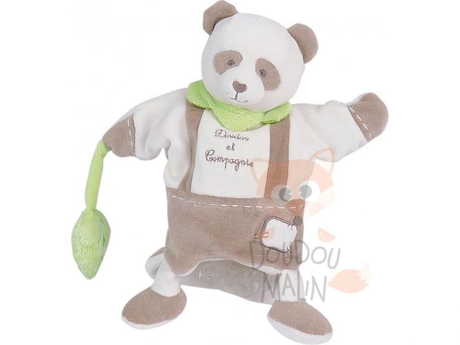  panda marionnette feuille blanc marron vert 